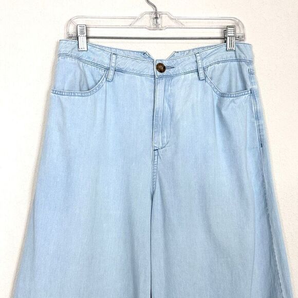 SPRWMN Light Blue Chambray Wide Leg Pants S Boho Lightweight High Waist Casual - Picture 5 of 12